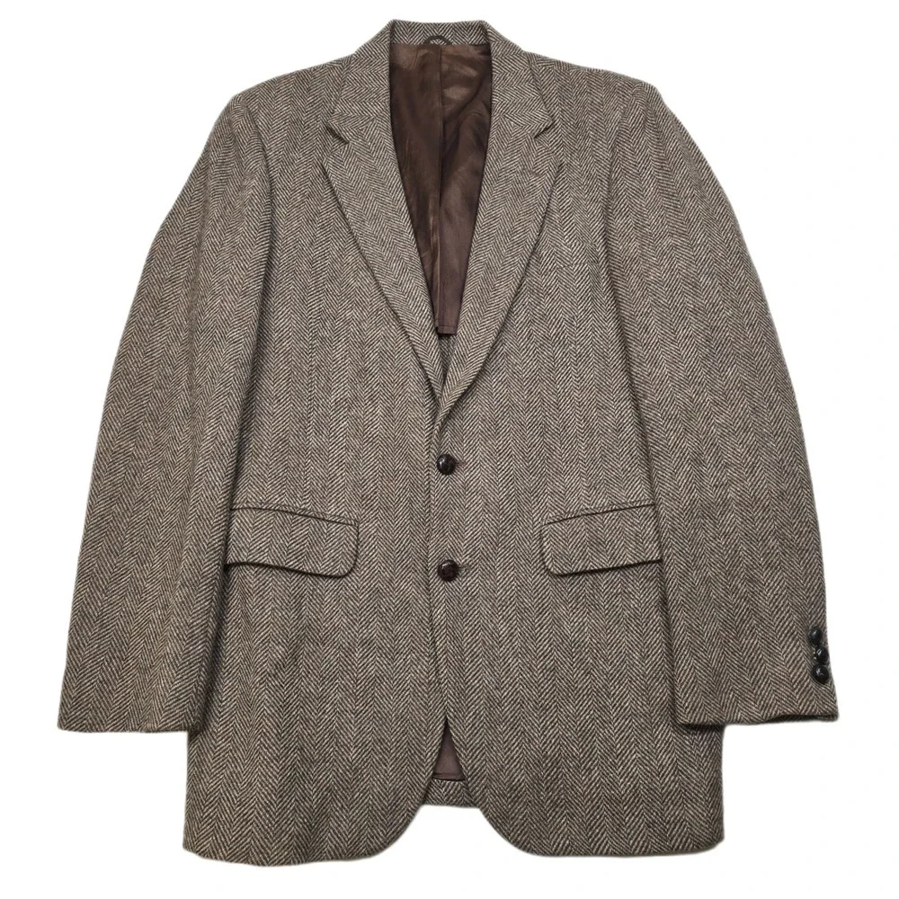 Stafford Tweed Sport Coat Mens 40L 40 Brown Classic Herringbone‎ Wool Blazer